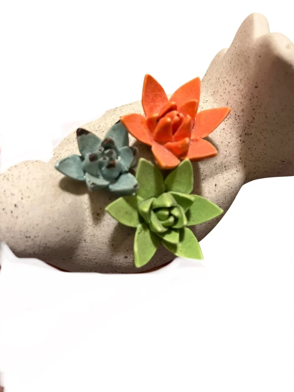 Ceramic Bird figurine in Matt natural speckled finish Colorful Succulent Accents